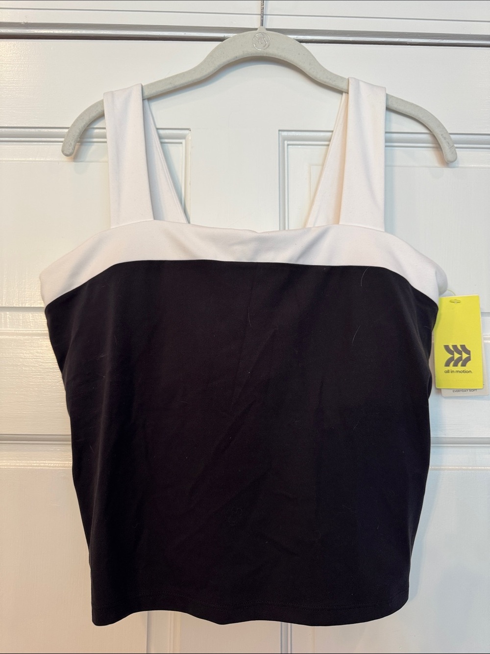 all in motion Black and White Tank Top with Wide White Straps